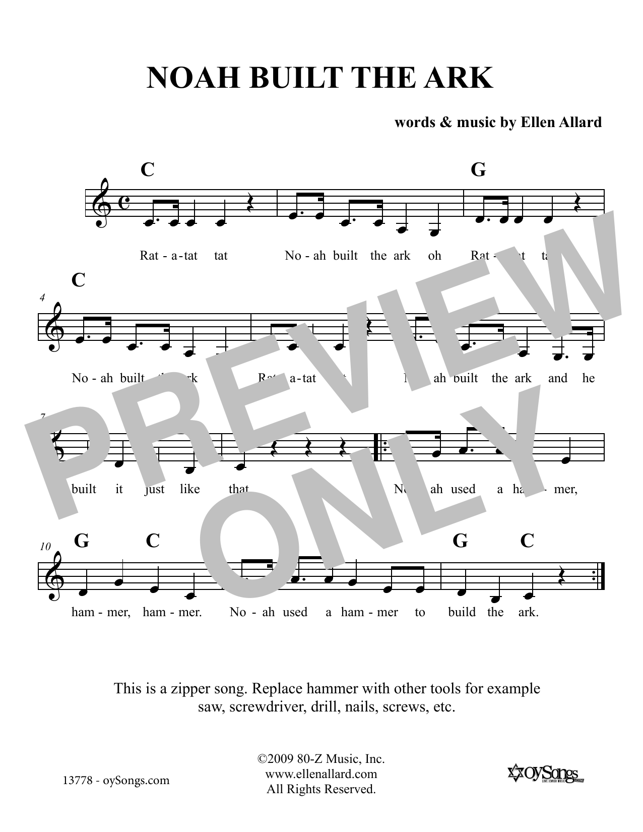 Ellen Allard Noah Built The Ark sheet music notes and chords arranged for Lead Sheet / Fake Book