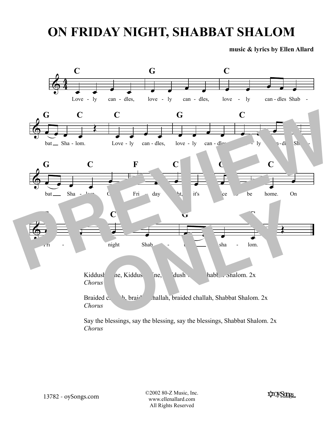 Ellen Allard On Friday Night Shabbat Shalom sheet music notes and chords arranged for Lead Sheet / Fake Book