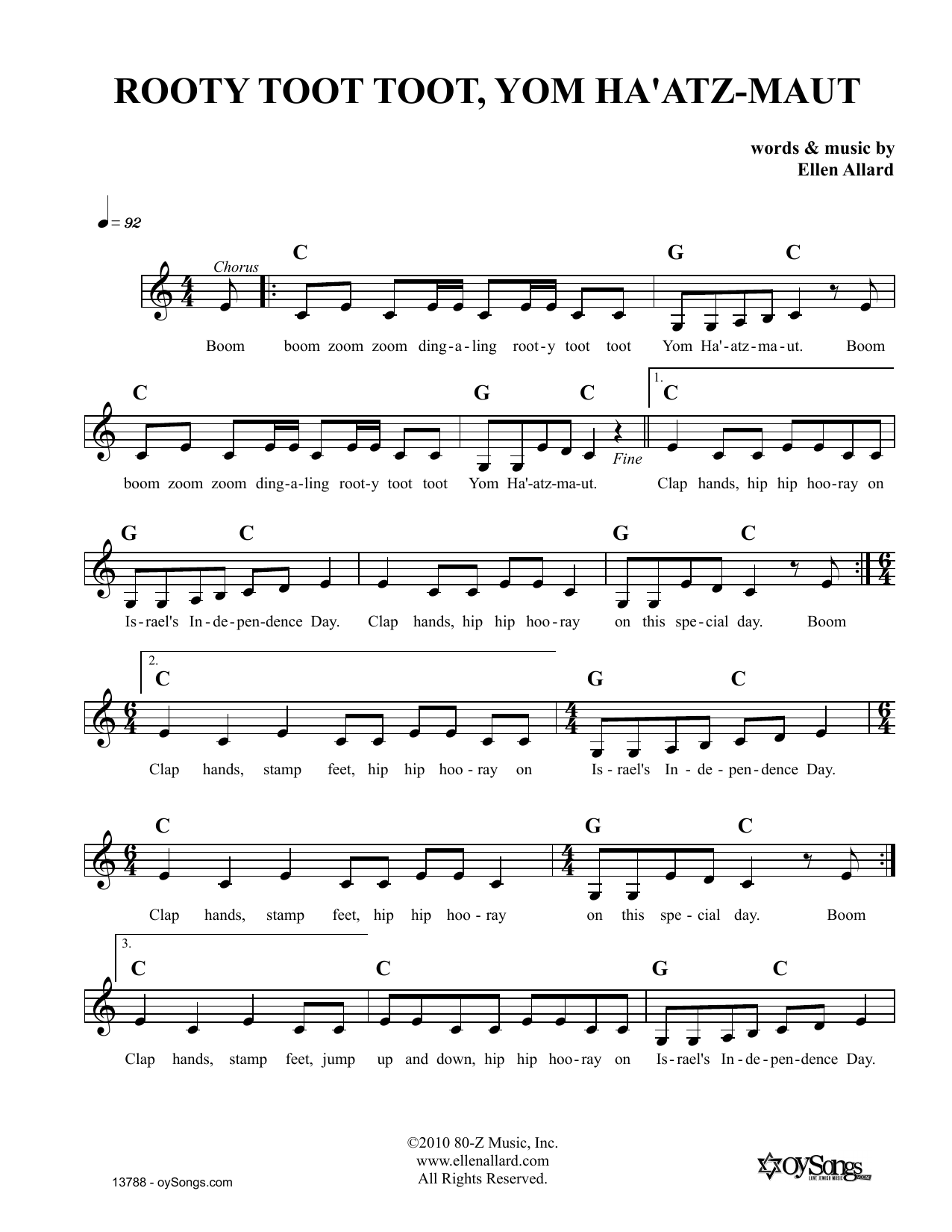 Ellen Allard Rooty Toot Toot Yom Haatzmaut sheet music notes and chords arranged for Lead Sheet / Fake Book