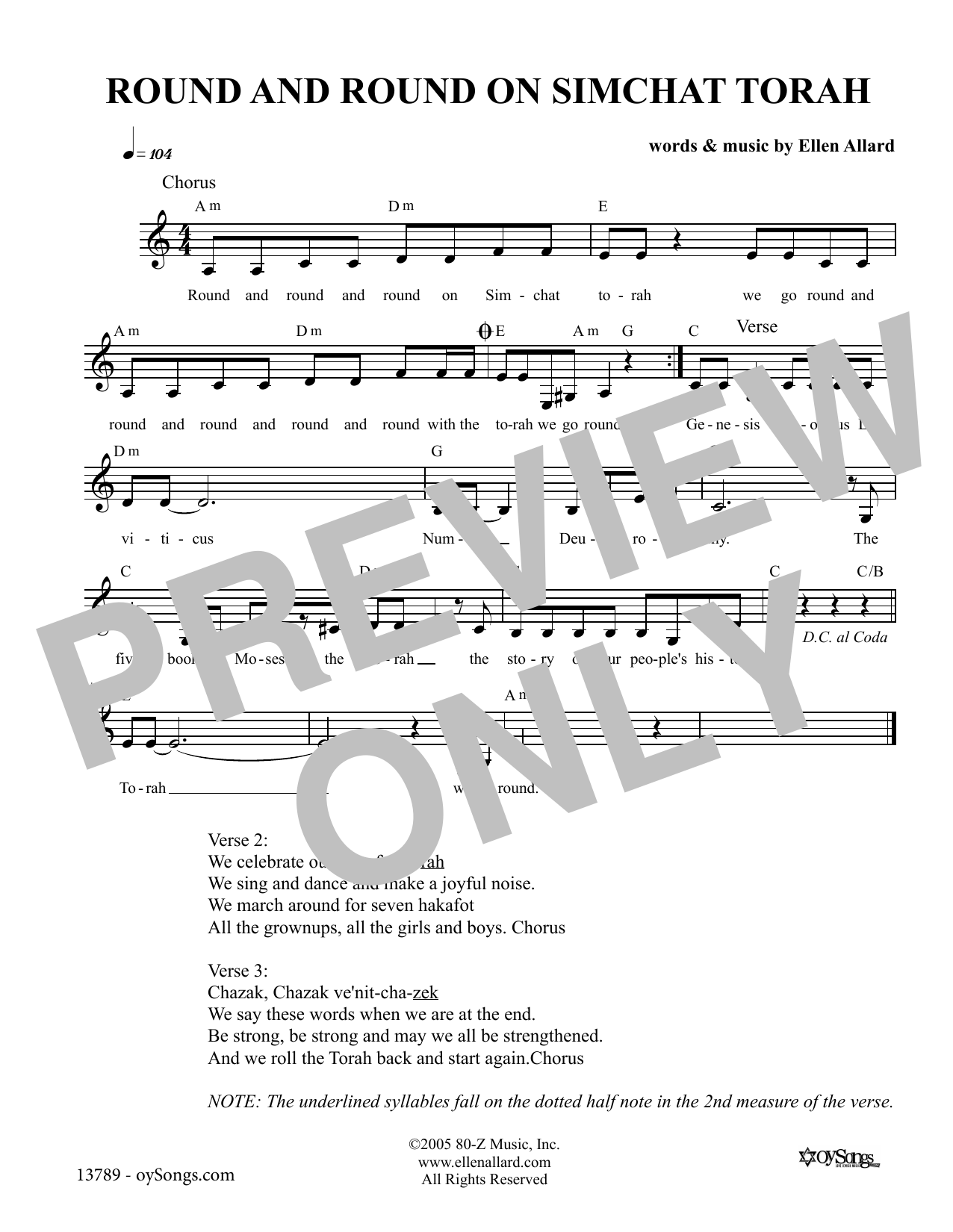 Ellen Allard Round and Round On Simchat Torah sheet music notes and chords arranged for Lead Sheet / Fake Book