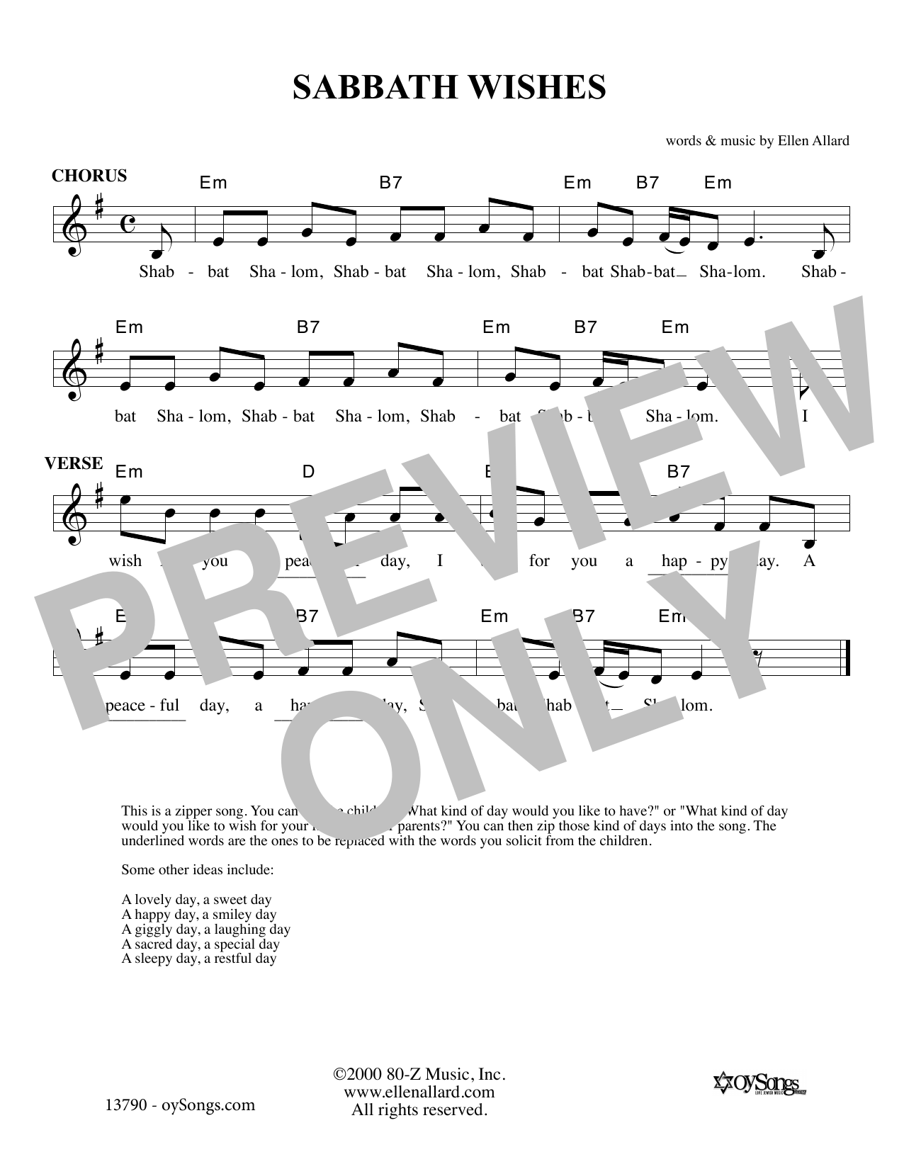 Ellen Allard Sabbath Wishes sheet music notes and chords arranged for Lead Sheet / Fake Book