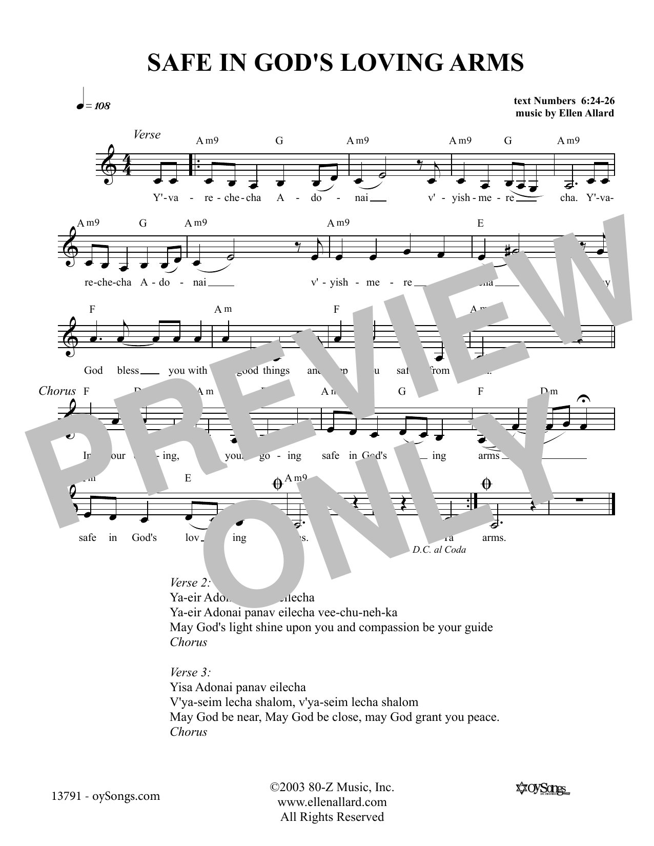 Ellen Allard Safe In God's Loving Arms sheet music notes and chords arranged for Lead Sheet / Fake Book