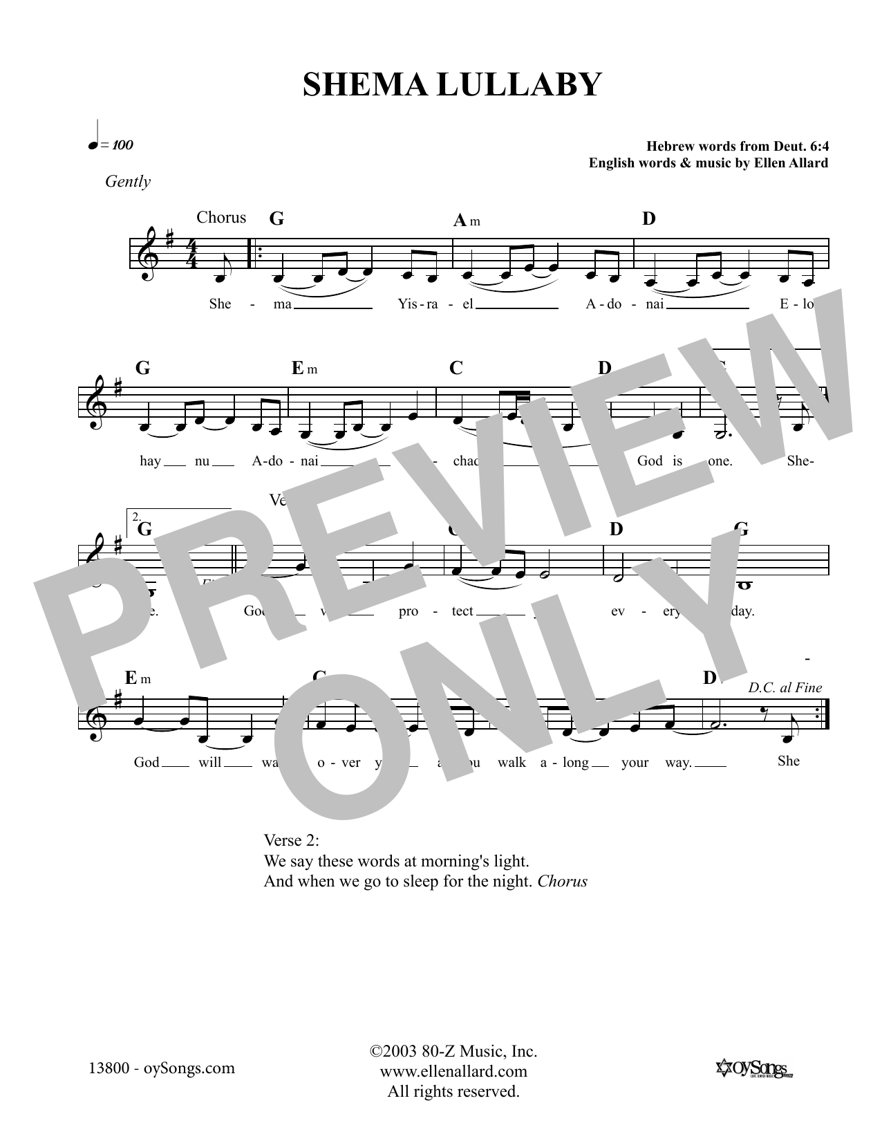 Ellen Allard Shema Lullaby sheet music notes and chords arranged for Lead Sheet / Fake Book