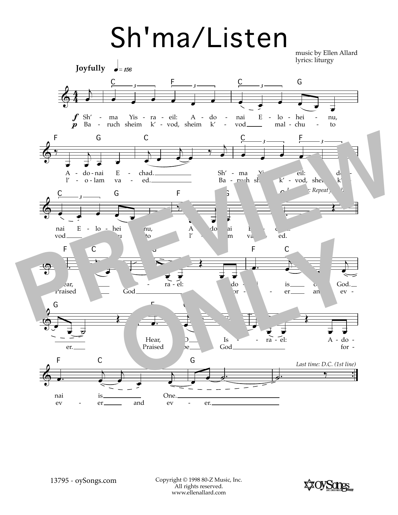 Ellen Allard Sh'ma-Listen sheet music notes and chords arranged for Lead Sheet / Fake Book