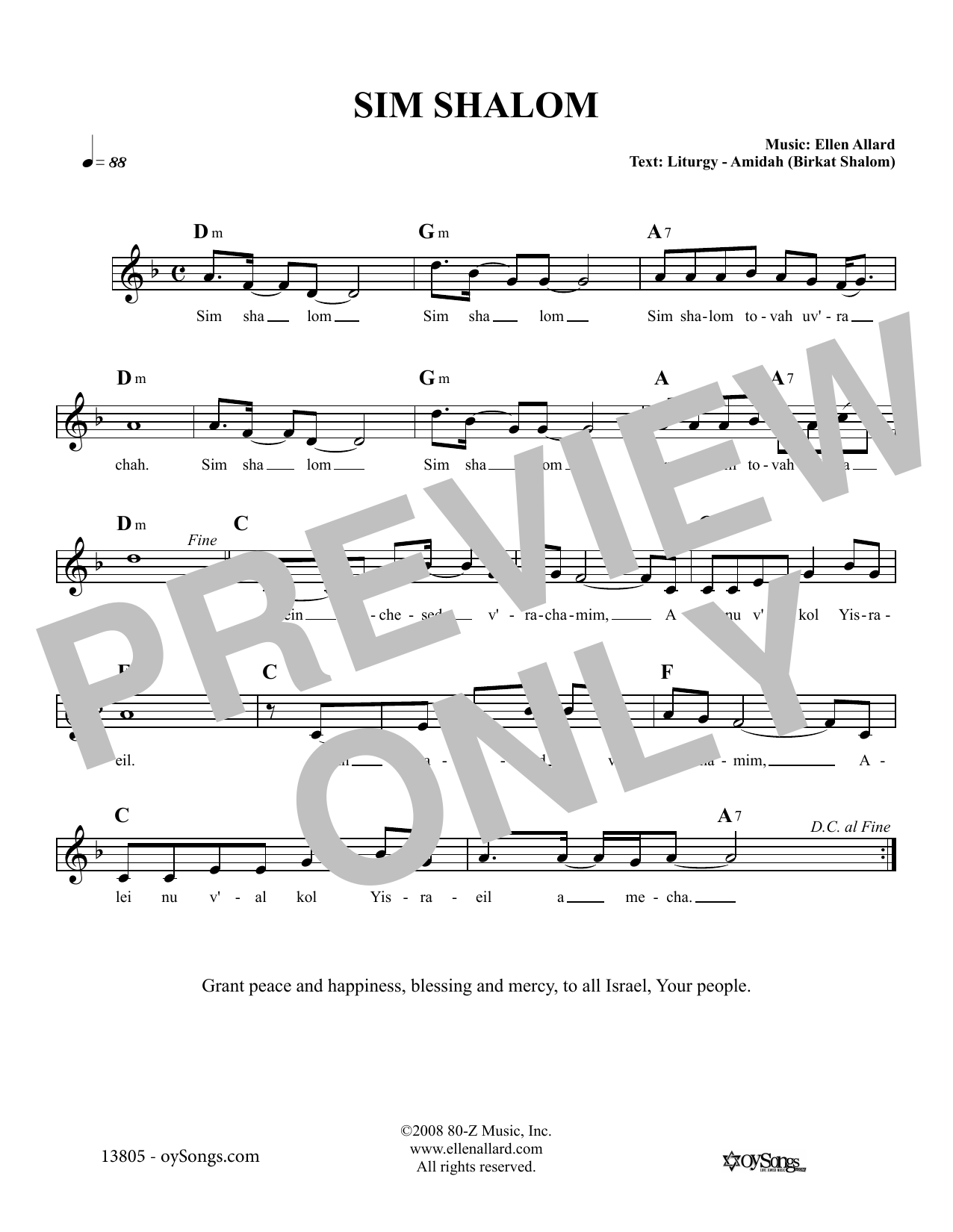 Ellen Allard Sim Shalom sheet music notes and chords arranged for Lead Sheet / Fake Book