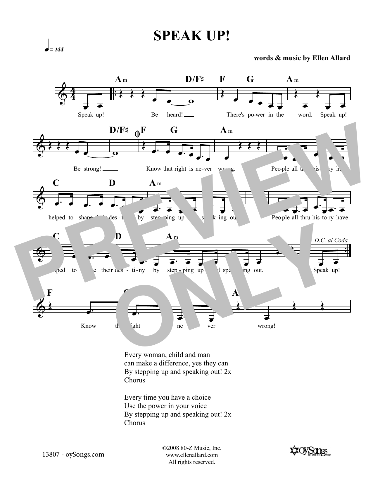Ellen Allard Speak Up sheet music notes and chords arranged for Lead Sheet / Fake Book