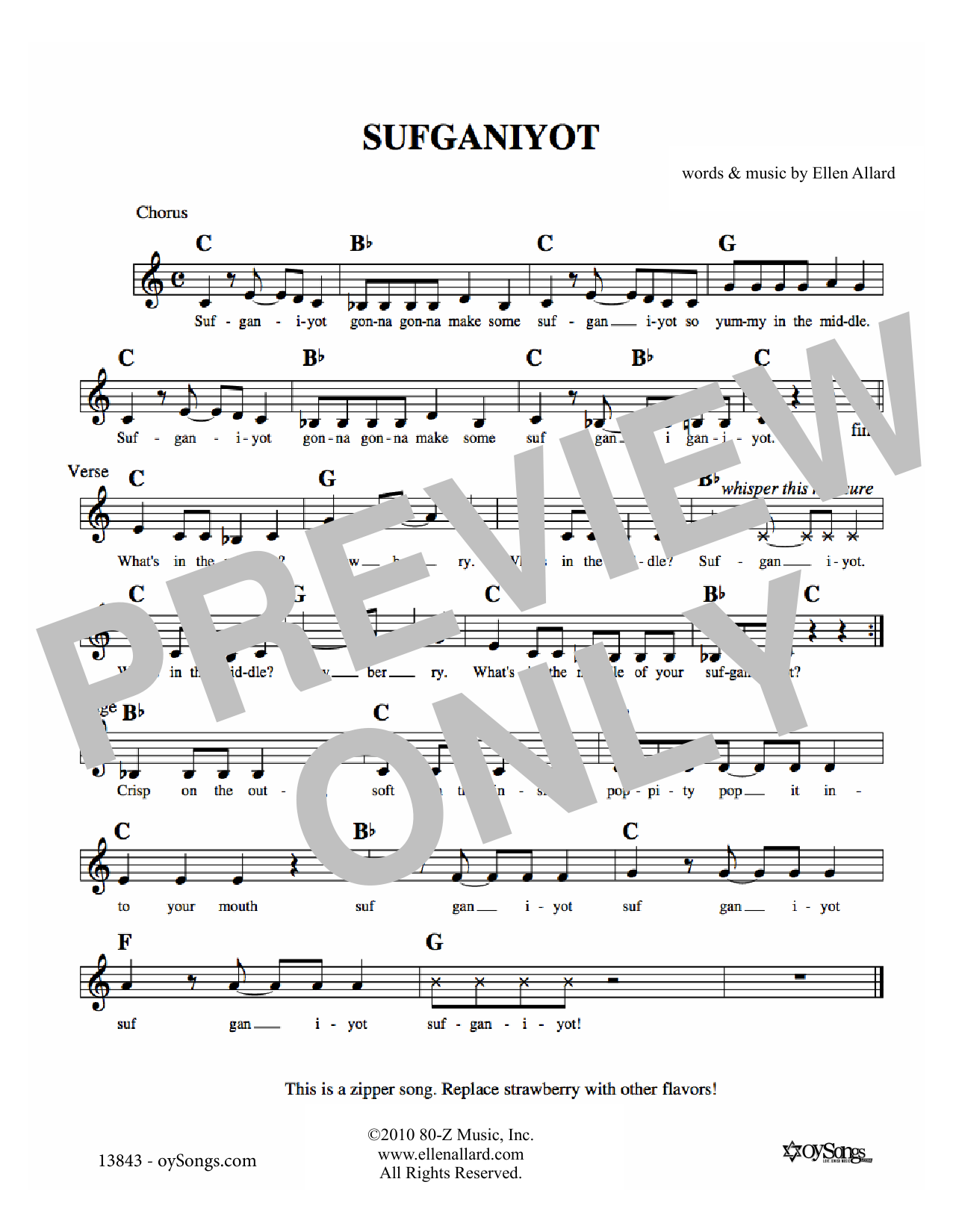 Ellen Allard Sufganiyot sheet music notes and chords arranged for Lead Sheet / Fake Book