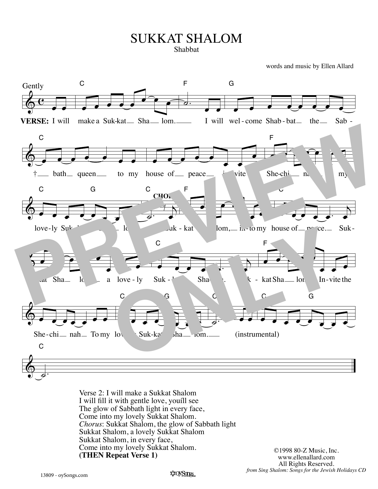 Ellen Allard Sukkat Shalom sheet music notes and chords arranged for Lead Sheet / Fake Book