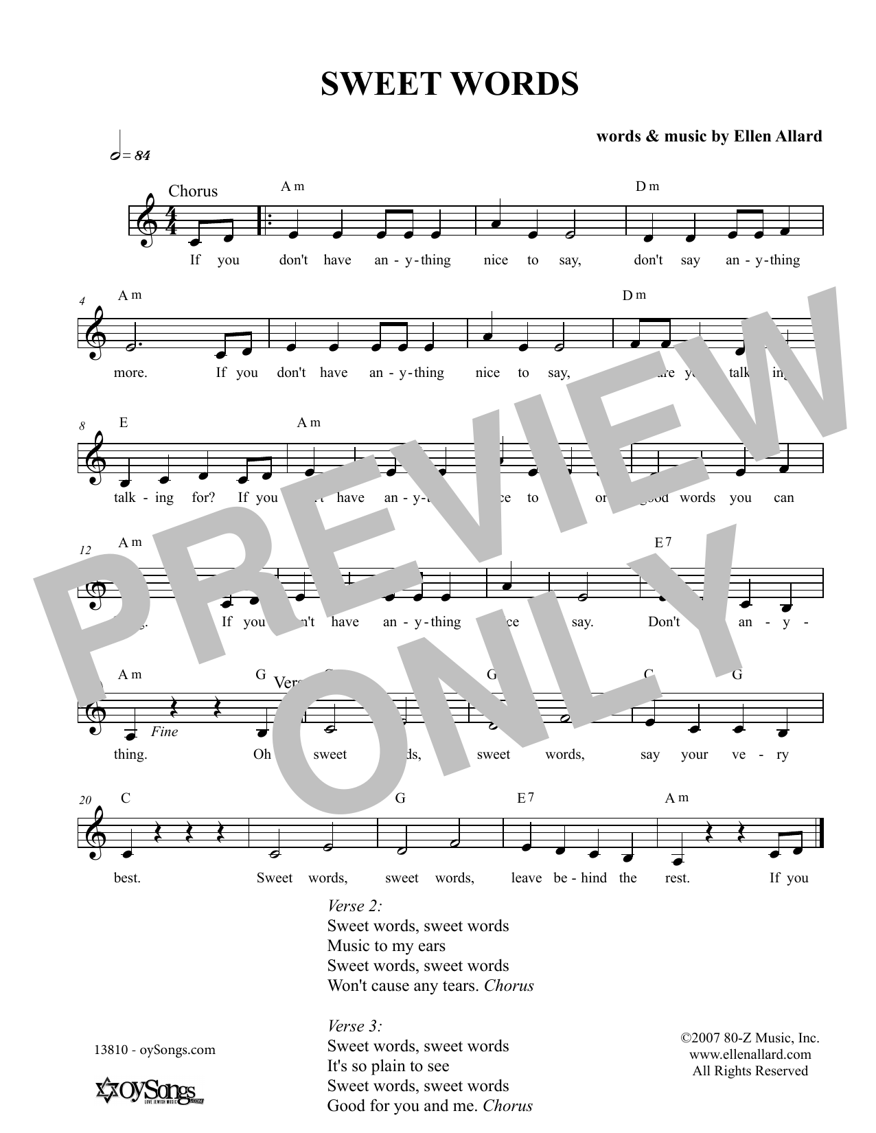Ellen Allard Sweet Words sheet music notes and chords arranged for Lead Sheet / Fake Book