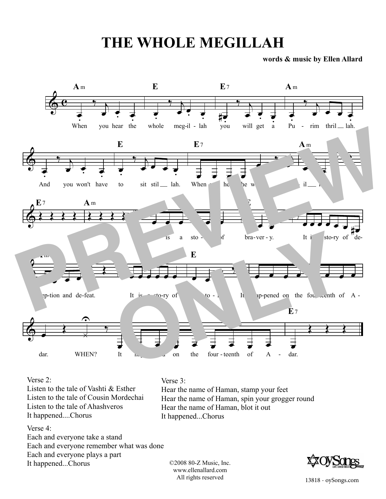 Ellen Allard The Whole Megillah sheet music notes and chords arranged for Lead Sheet / Fake Book