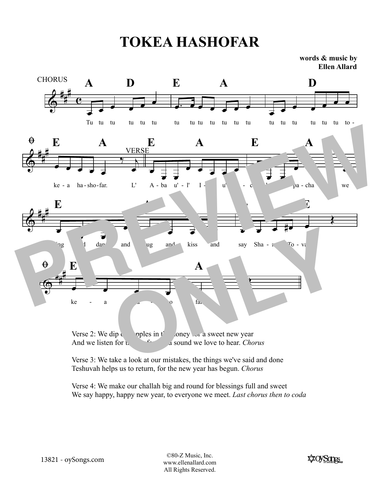 Ellen Allard Tokei'a Hashofar sheet music notes and chords arranged for Lead Sheet / Fake Book