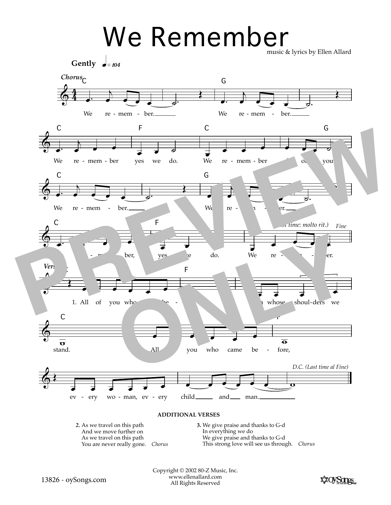 Ellen Allard We Remember sheet music notes and chords arranged for Lead Sheet / Fake Book