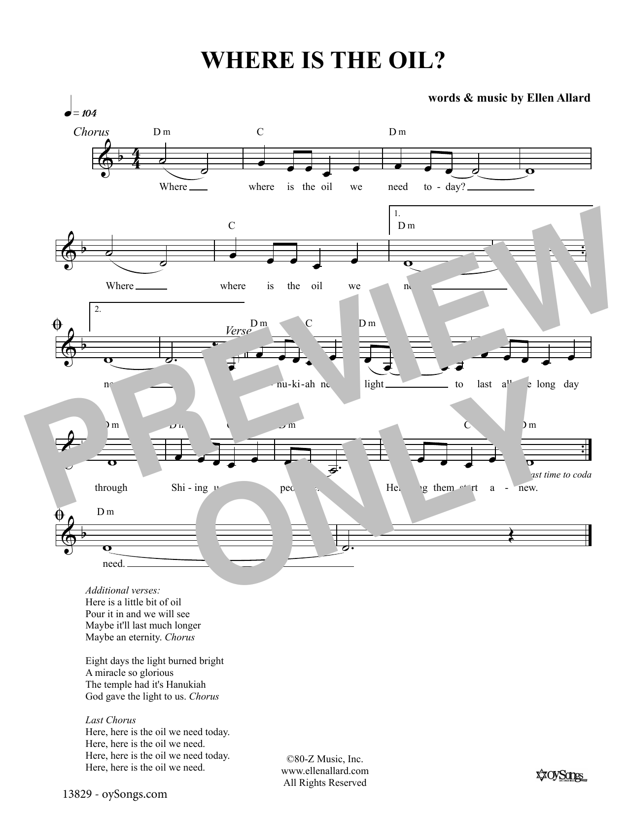 Ellen Allard Where Is The Oil sheet music notes and chords arranged for Lead Sheet / Fake Book