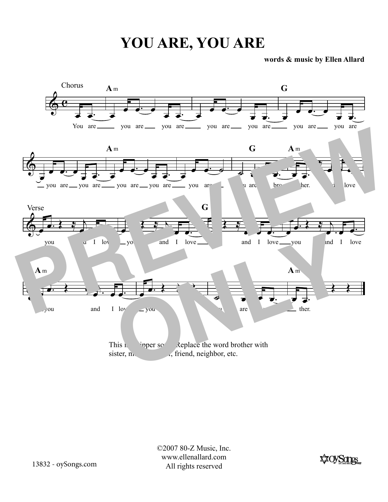 Ellen Allard You Are You Are sheet music notes and chords arranged for Lead Sheet / Fake Book