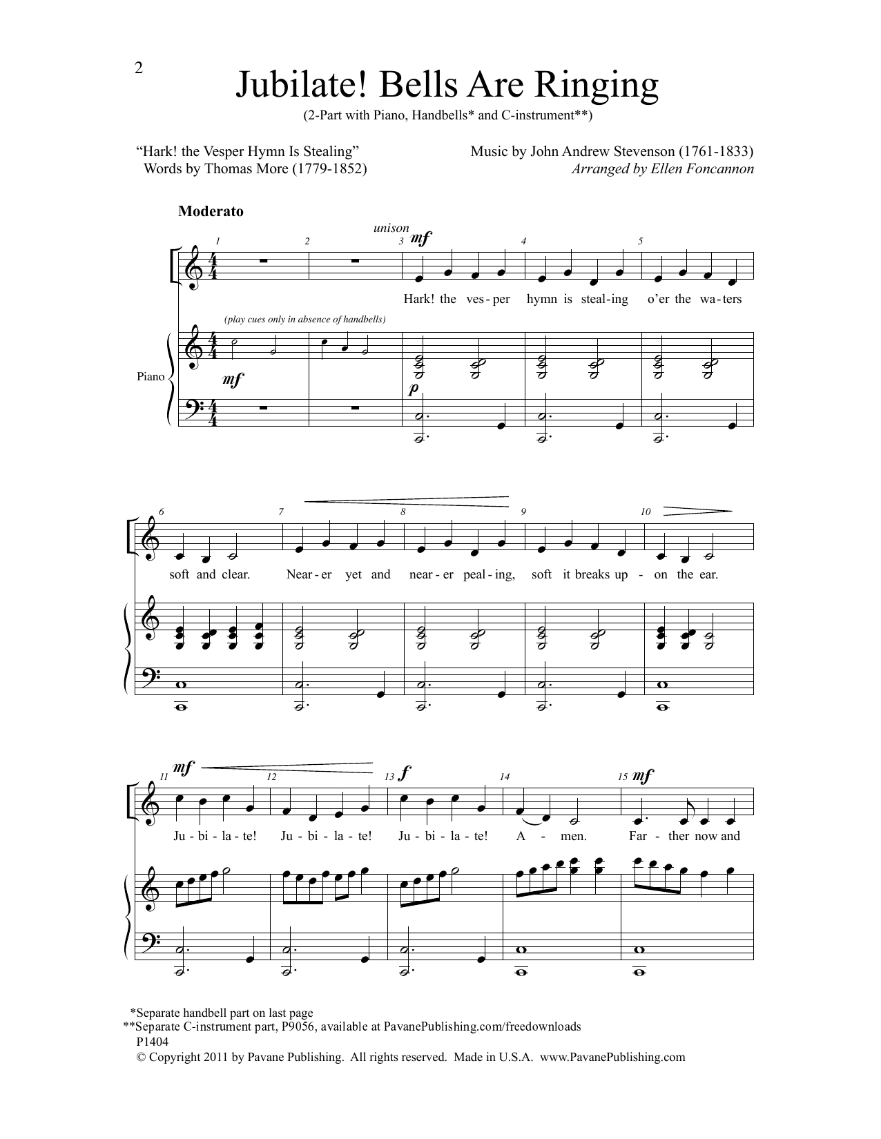 Ellen Foncannon Jubilate! Bells Are Ringing sheet music notes and chords arranged for 2-Part Choir
