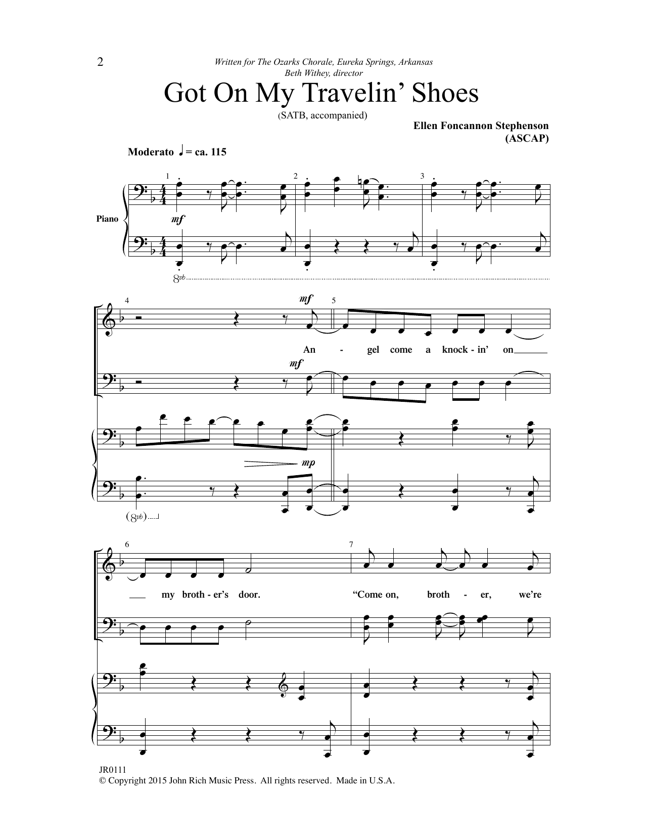Ellen Foncannon Stephenson Got on My Travelin' Shoes sheet music notes and chords arranged for SATB Choir