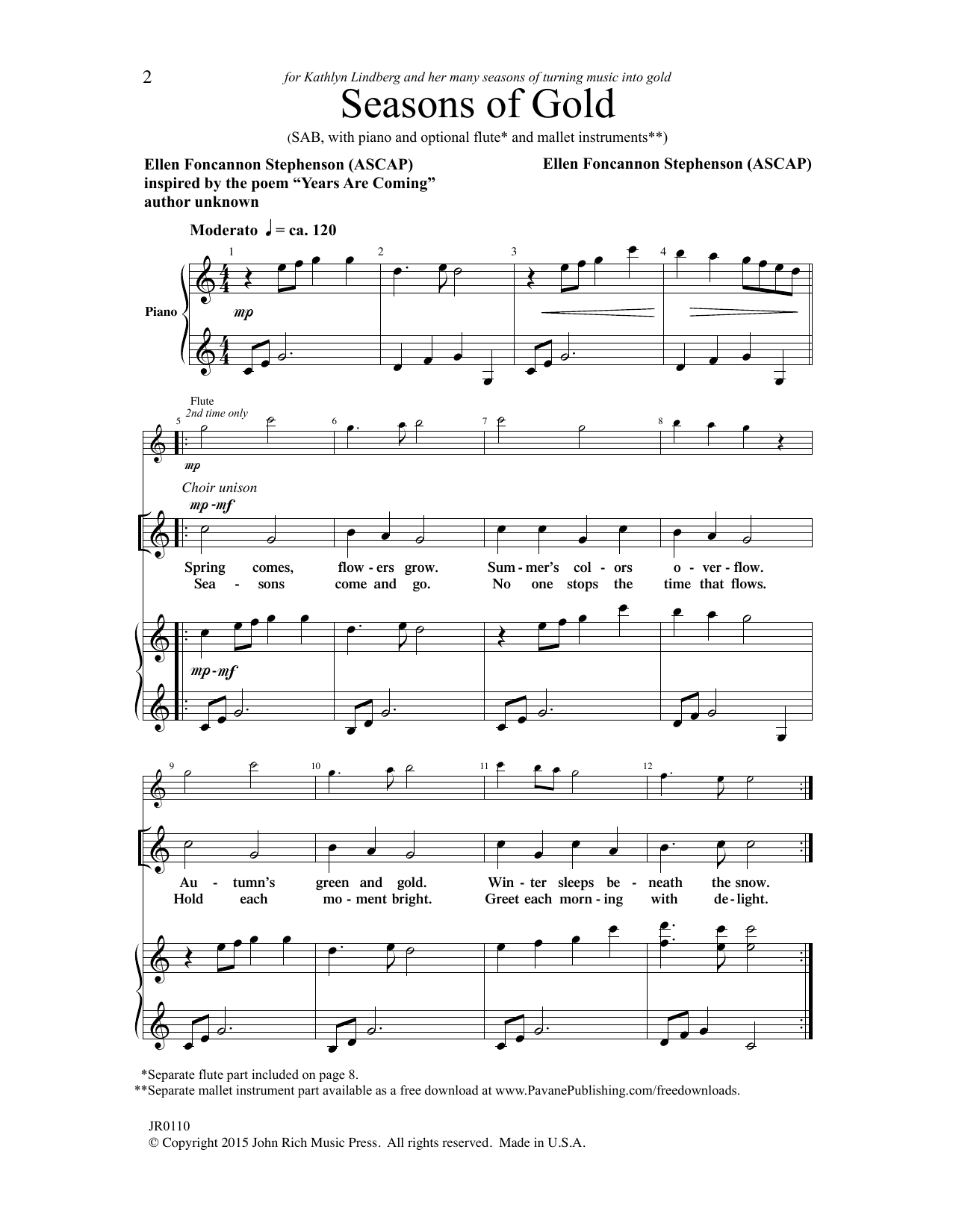 Ellen Foncannon Stephenson Seasons of Gold sheet music notes and chords arranged for SAB Choir