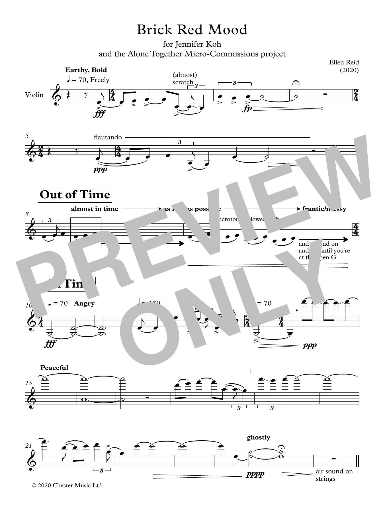 Ellen Reid Brick Red Mood sheet music notes and chords arranged for Violin Solo