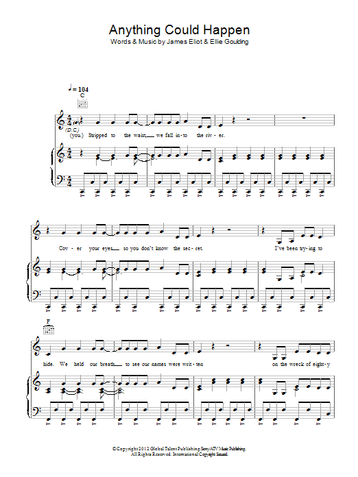 Ellie Goulding Anything Could Happen sheet music notes and chords arranged for Piano, Vocal & Guitar Chords