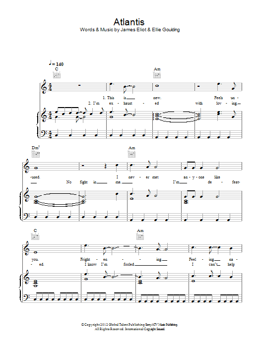 Ellie Goulding Atlantis sheet music notes and chords arranged for Piano, Vocal & Guitar Chords
