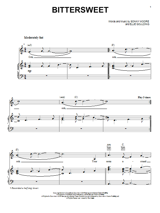 Ellie Goulding Bittersweet sheet music notes and chords arranged for Piano, Vocal & Guitar Chords (Right-Hand Melody)