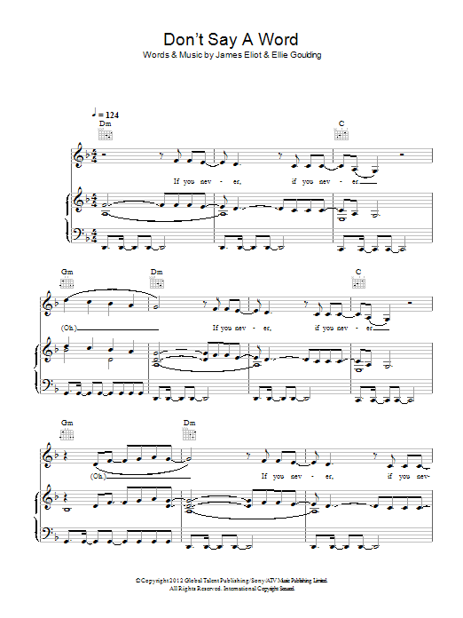 Ellie Goulding Don't Say A Word sheet music notes and chords arranged for Piano, Vocal & Guitar Chords