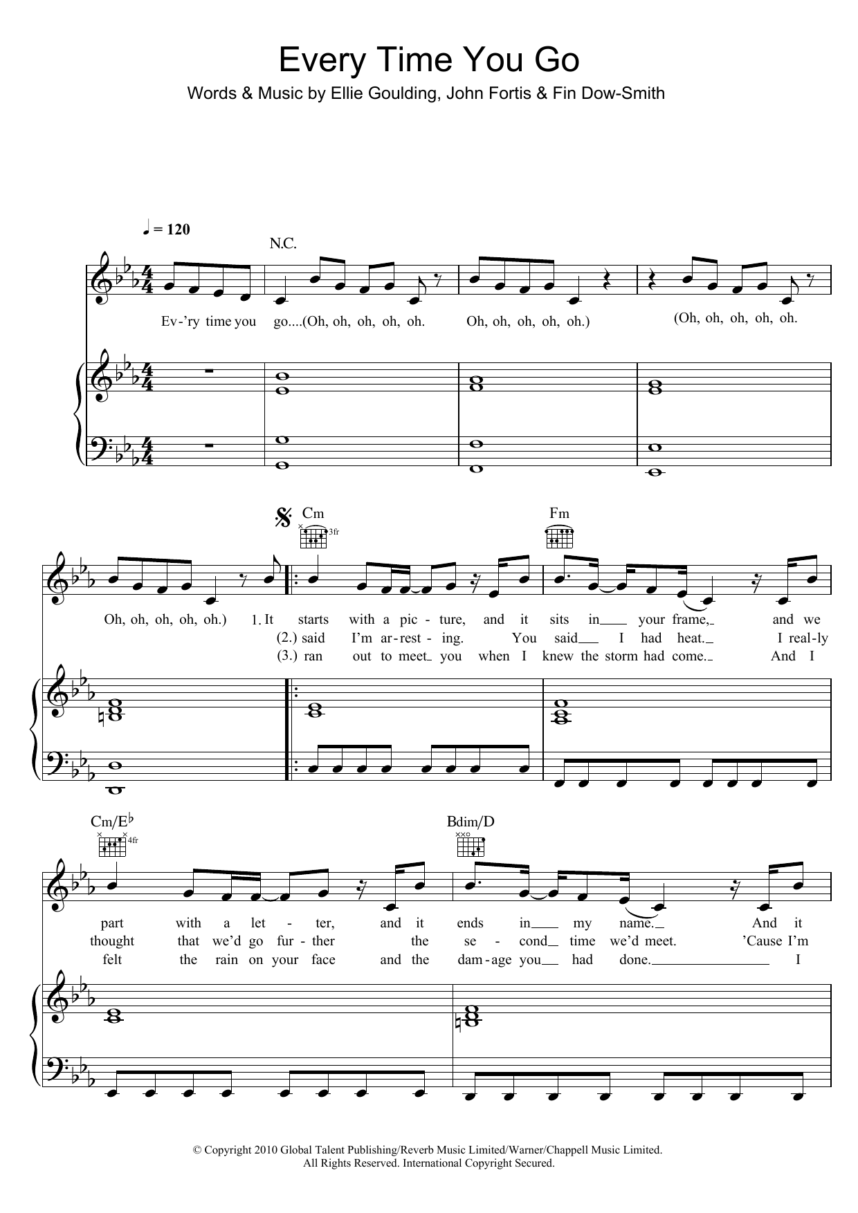 Ellie Goulding Every Time You Go sheet music notes and chords arranged for Piano, Vocal & Guitar Chords