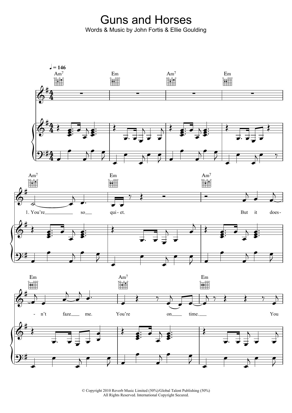Ellie Goulding Guns And Horses sheet music notes and chords arranged for Piano, Vocal & Guitar Chords