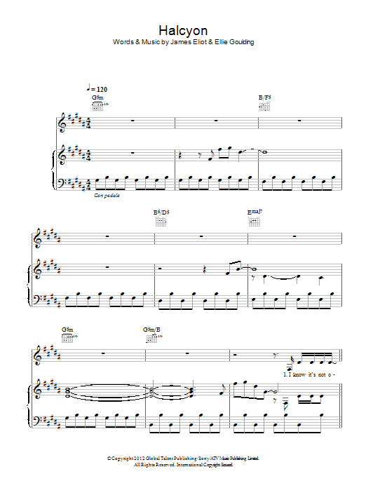 Ellie Goulding Halcyon sheet music notes and chords arranged for Piano, Vocal & Guitar Chords