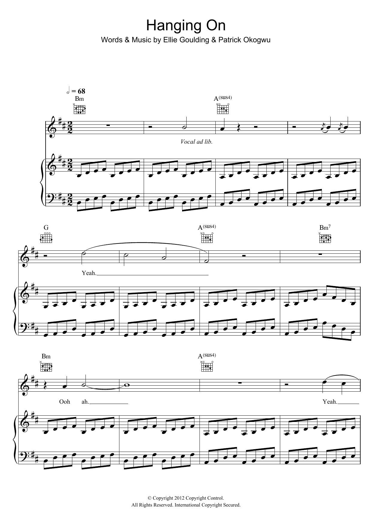 Ellie Goulding Hanging On sheet music notes and chords arranged for Piano, Vocal & Guitar Chords
