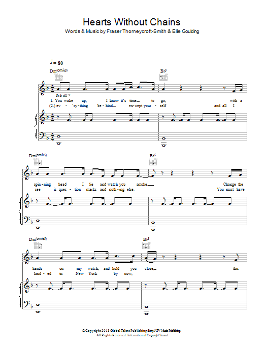Ellie Goulding Hearts Without Chains sheet music notes and chords arranged for Piano, Vocal & Guitar Chords