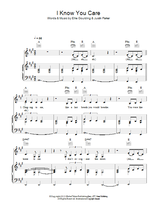 Ellie Goulding I Know You Care sheet music notes and chords arranged for Piano, Vocal & Guitar Chords