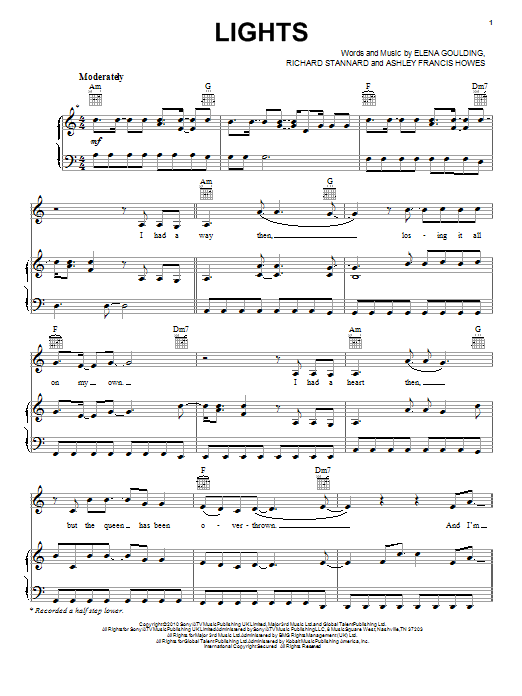 Ellie Goulding Lights sheet music notes and chords arranged for Piano, Vocal & Guitar Chords (Right-Hand Melody)