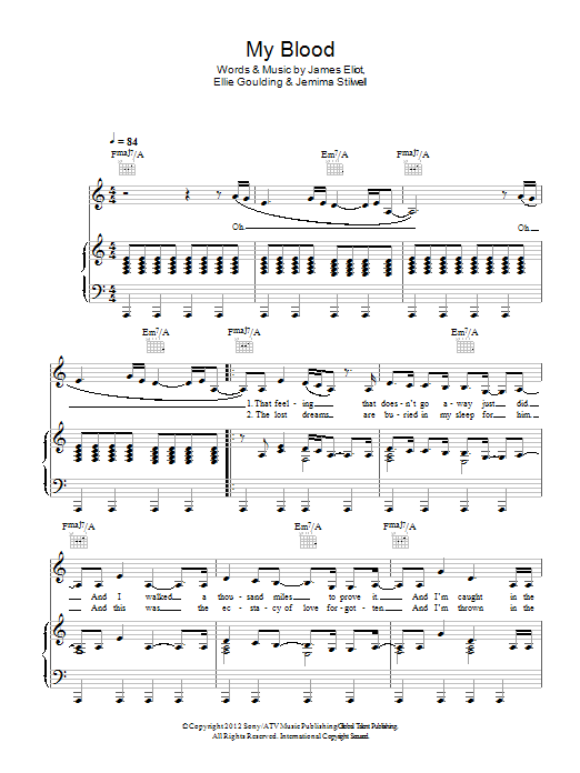 Ellie Goulding My Blood sheet music notes and chords arranged for Piano, Vocal & Guitar Chords