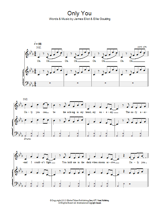 Ellie Goulding Only You sheet music notes and chords arranged for Piano, Vocal & Guitar Chords