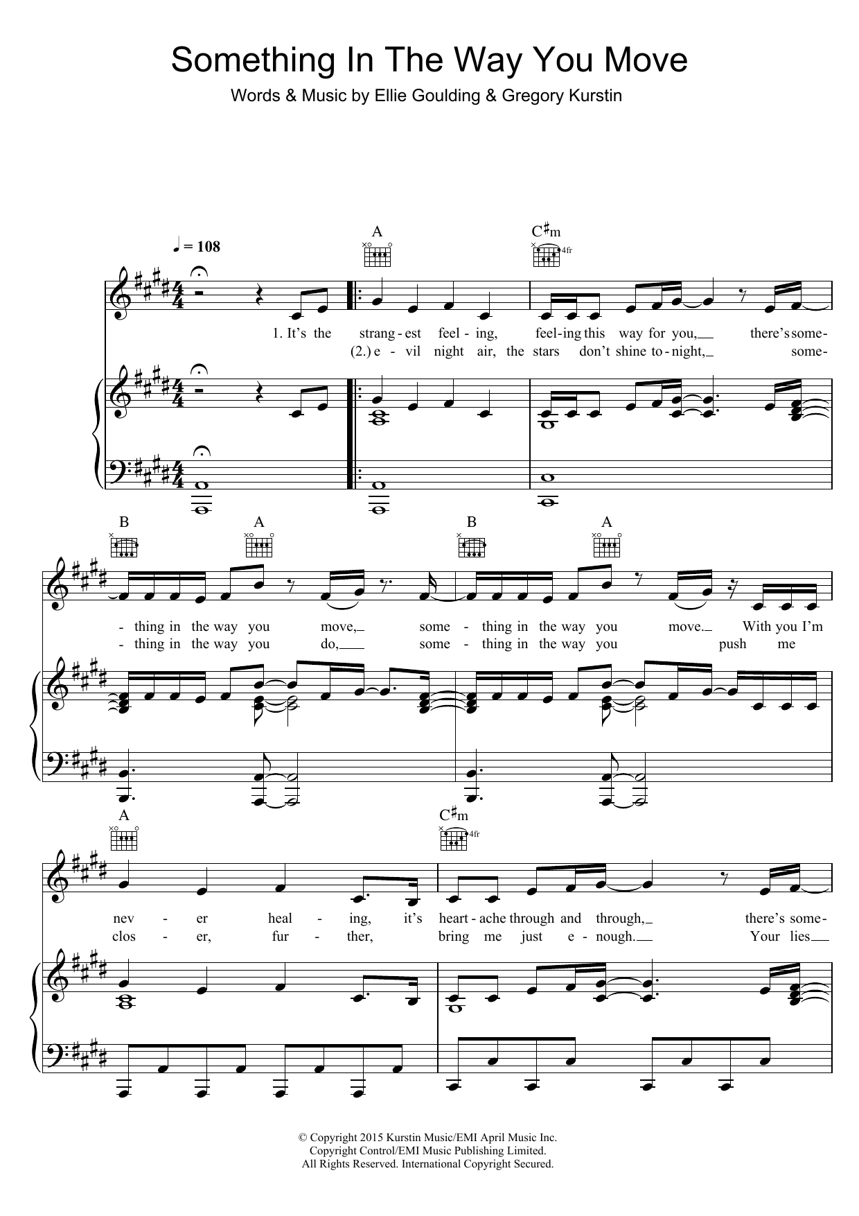 Ellie Goulding Something In The Way You Move sheet music notes and chords arranged for Piano, Vocal & Guitar Chords