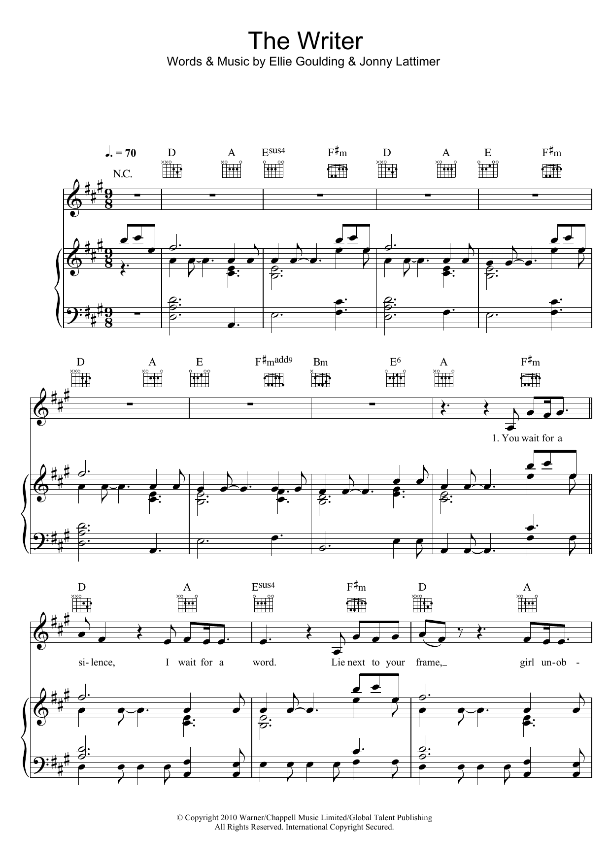 Ellie Goulding The Writer sheet music notes and chords arranged for Piano, Vocal & Guitar Chords