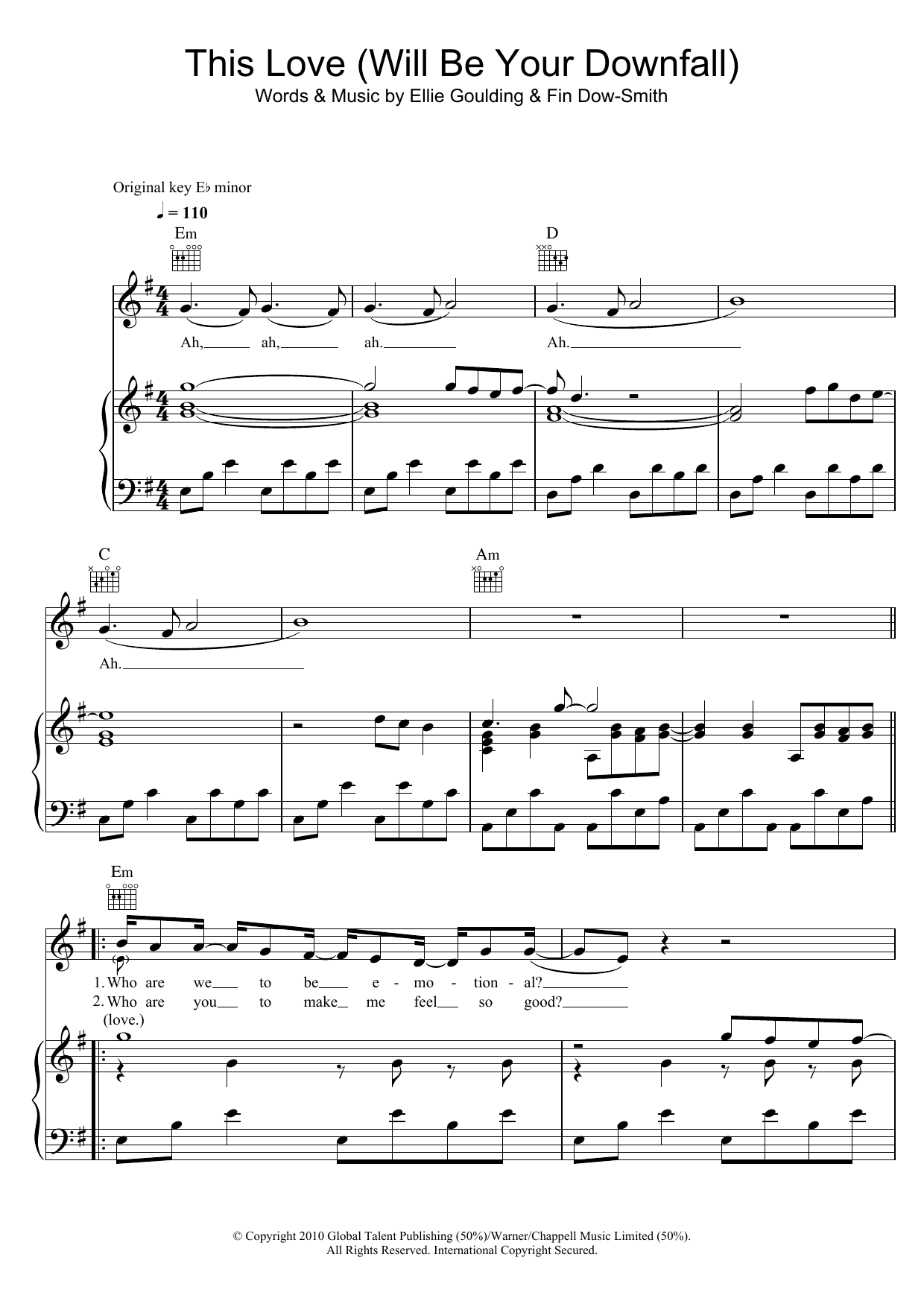 Ellie Goulding This Love (Will Be Your Downfall) sheet music notes and chords arranged for Piano, Vocal & Guitar Chords