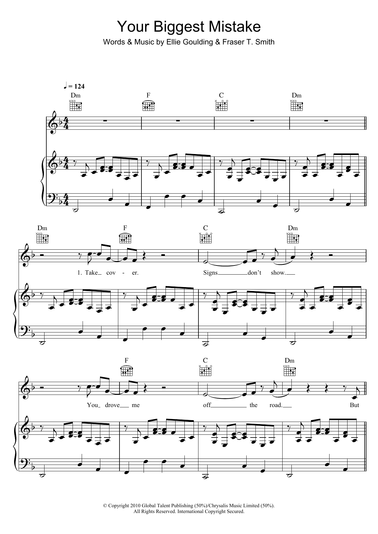 Ellie Goulding Your Biggest Mistake sheet music notes and chords arranged for Piano, Vocal & Guitar Chords