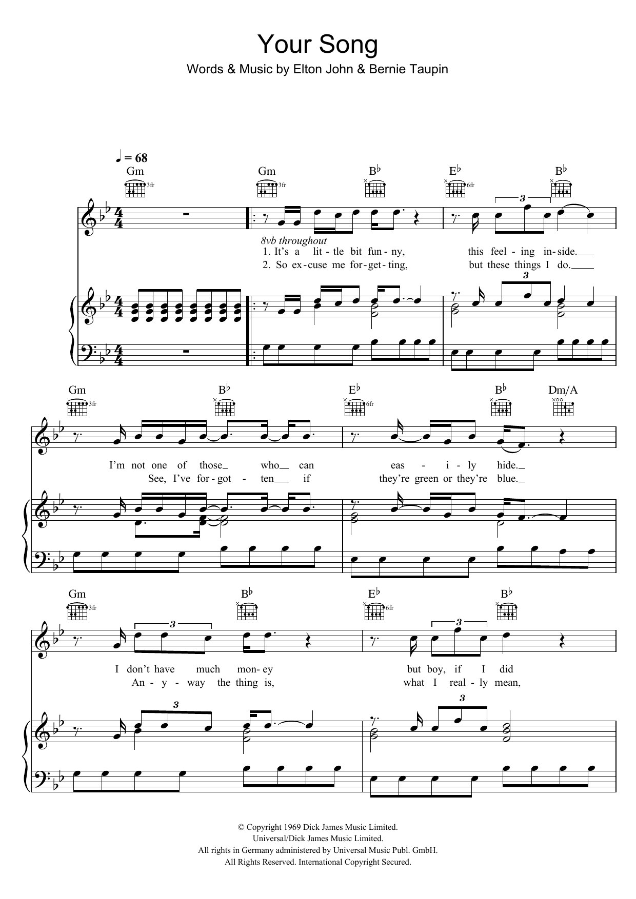 Ellie Goulding Your Song sheet music notes and chords arranged for Piano Chords/Lyrics