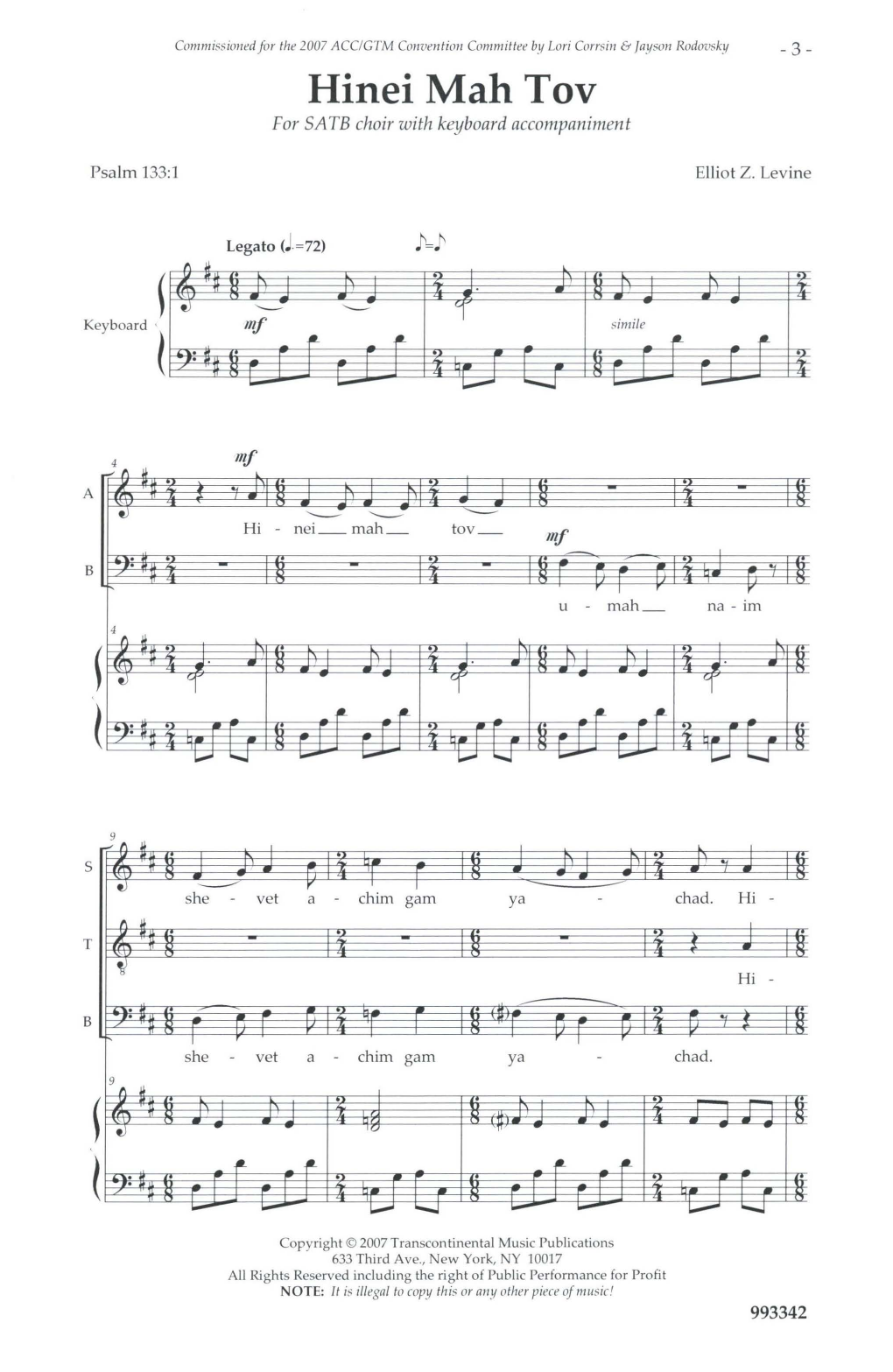 Elliot Levine Hinei Mah Tov sheet music notes and chords arranged for SATB Choir