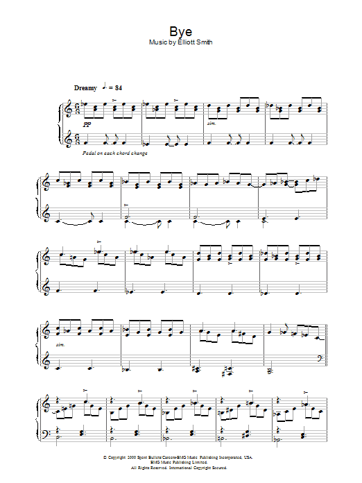 Elliot Smith Bye sheet music notes and chords arranged for Piano Solo