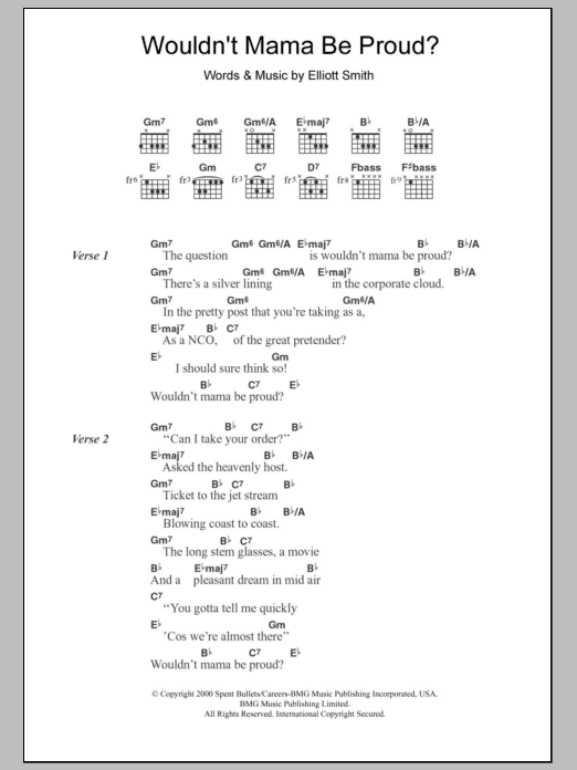 Elliott Smith Wouldn't Mama Be Proud? sheet music notes and chords arranged for Guitar Chords/Lyrics