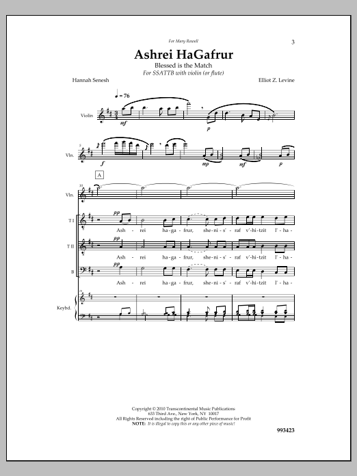 Elliot Z. Levine Ashrei Hagafrur sheet music notes and chords arranged for Choir