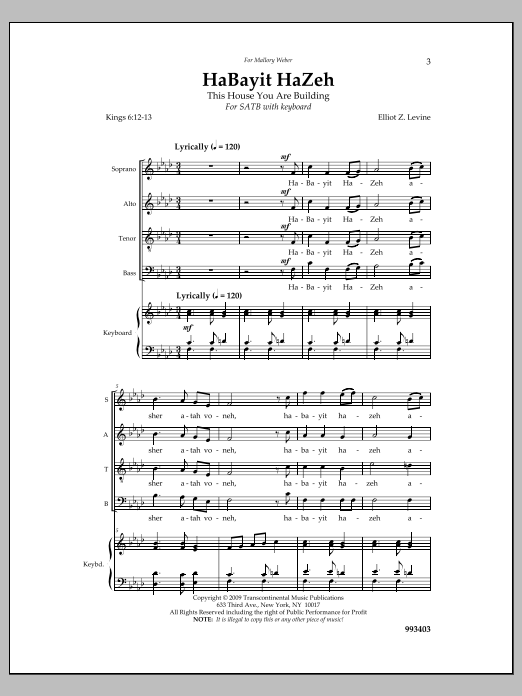 Elliot Z. Levine Habayit Hazeh sheet music notes and chords arranged for SATB Choir