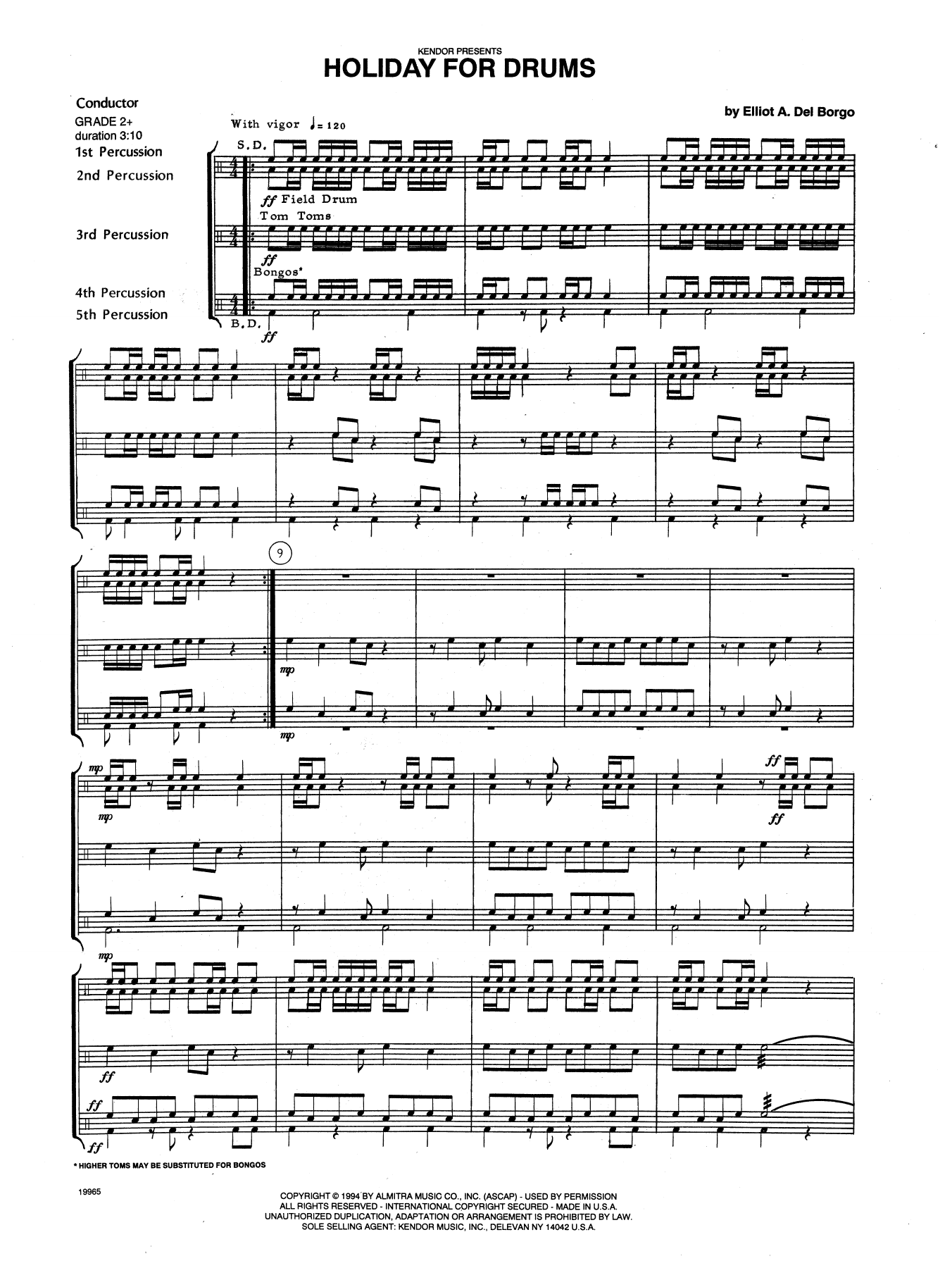 Elliot A. Del Borgo Holiday For Drums - Full Score sheet music notes and chords arranged for Percussion Ensemble
