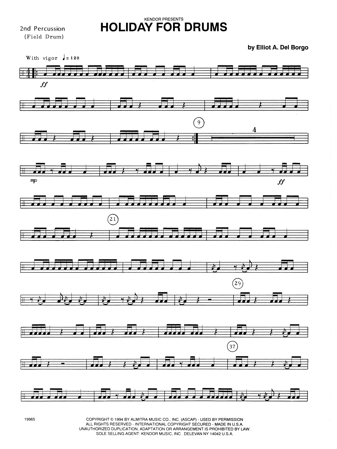 Elliot A. Del Borgo Holiday For Drums - Percussion 2 sheet music notes and chords arranged for Percussion Ensemble