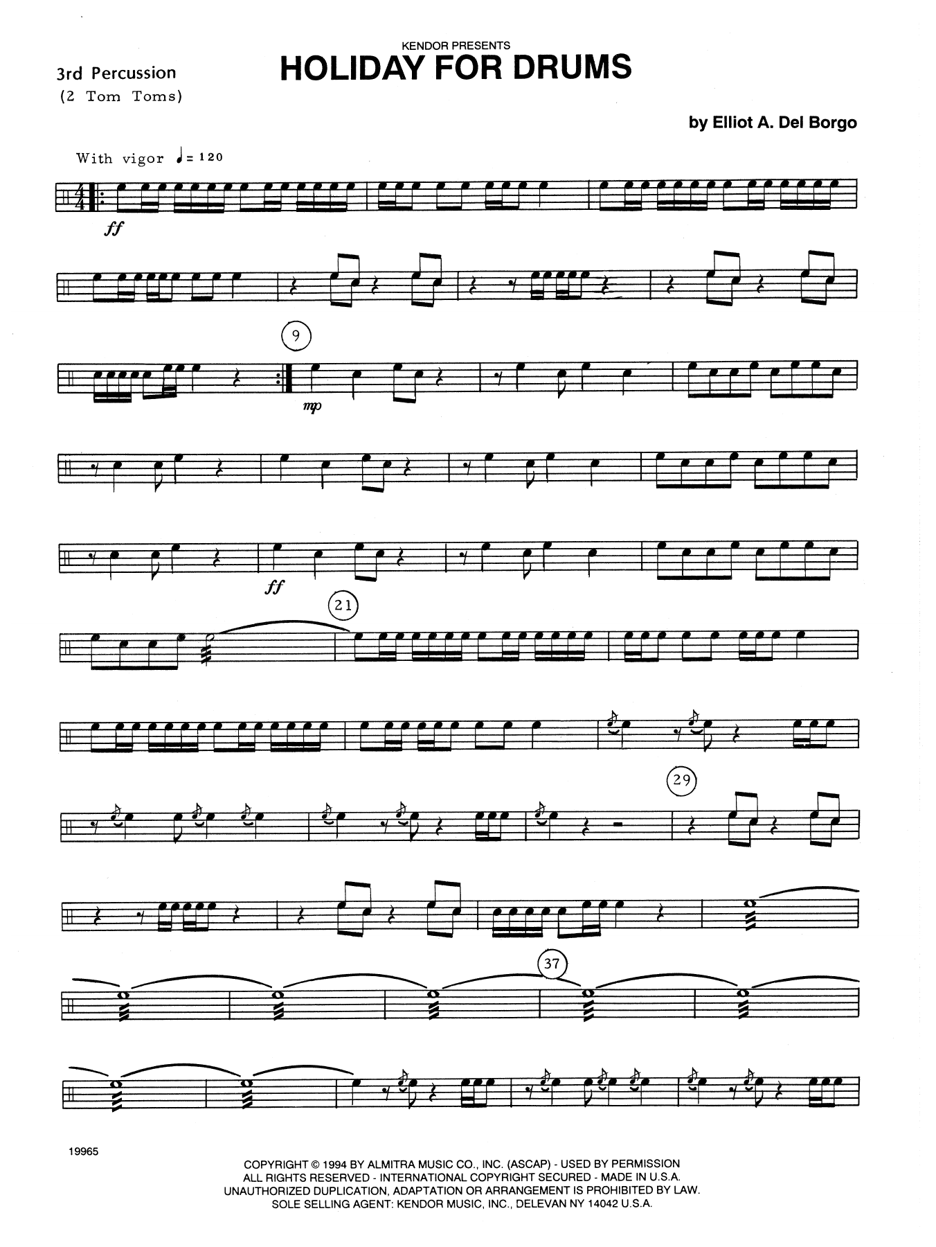 Elliot A. Del Borgo Holiday For Drums - Percussion 3 sheet music notes and chords arranged for Percussion Ensemble
