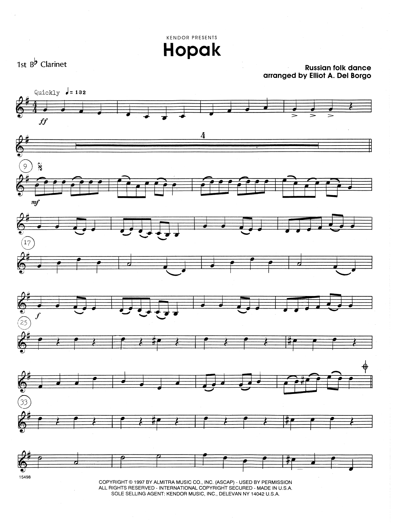 Elliot A. Del Borgo Hopak - 1st Bb Clarinet sheet music notes and chords. Download Printable PDF.