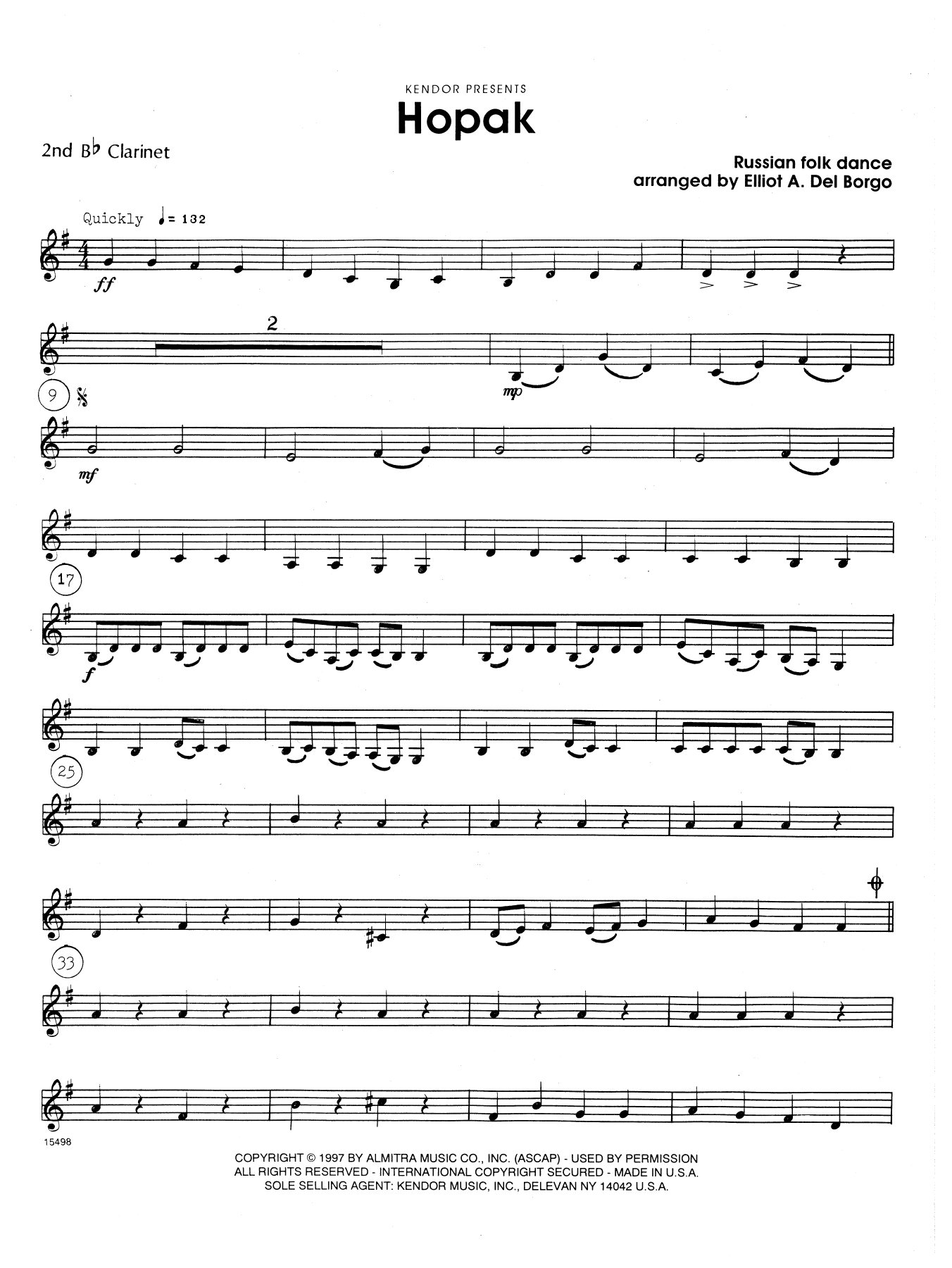 Elliot A. Del Borgo Hopak - 2nd Bb Clarinet sheet music notes and chords. Download Printable PDF.